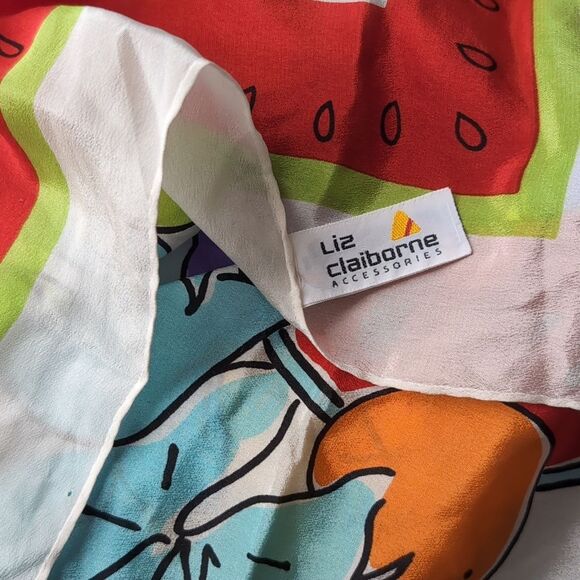 Liz Claiborne 💯Silk Colorful Summer Fruit Watermelon Print Large Scarf Bandana - Picture 10 of 11